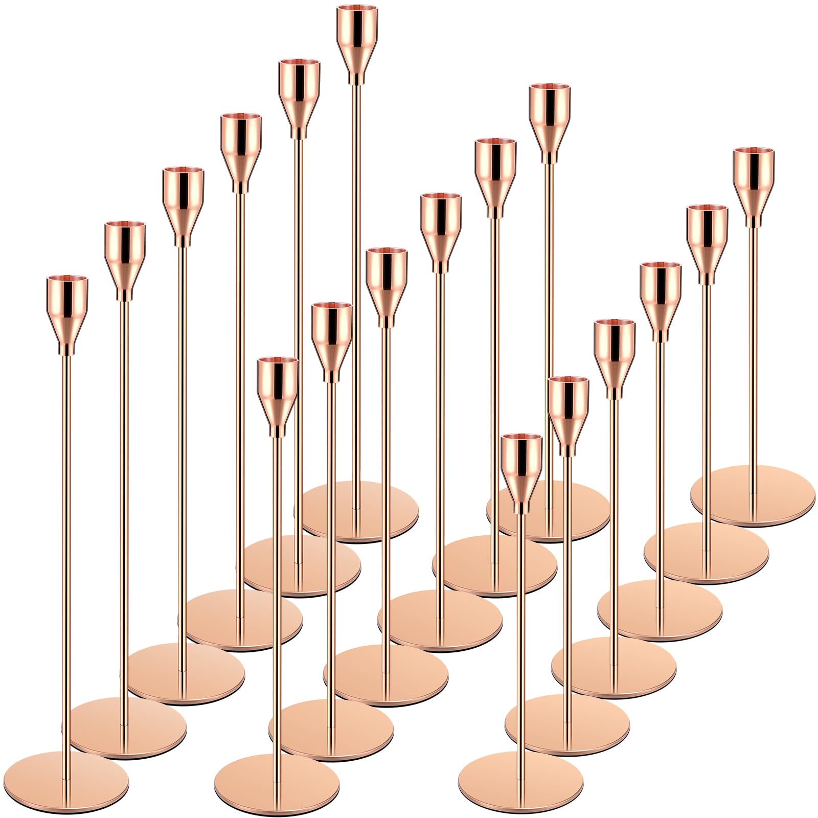 Photo 1 of Set of 18 Tall Candlestick Holders Thin Metal Taper Candle Holders for Table Centerpiece Modern Decorative Pillar Candle Sticks Stand for Home Wedding Christmas Decoration(Rose Gold)