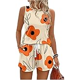 SweatyRocks Women's Sleeveless Floral Tank Top Wide Leg Shorts Set 2 Piece Summer Outfits