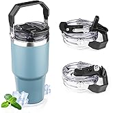 20oz Tumbler with Handle and Flip Straw Lid Double Wall Insulated Travel Coffee Mug Stainless Steel Vacuum Insulated Coffee Tumbler Cup for Hot and Cold Beverages,Leak-proof (20oz,Glacier blue)
