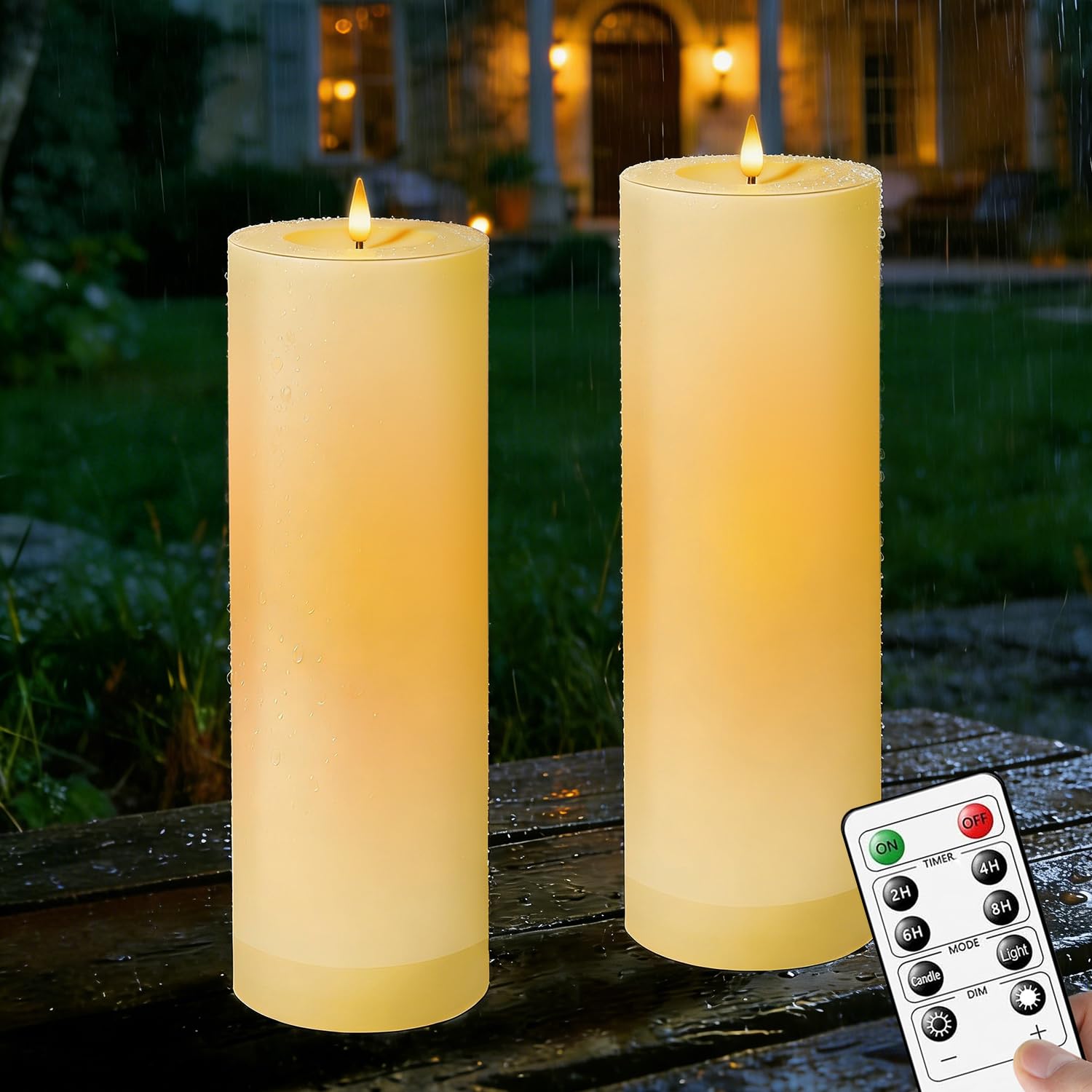 Photo 1 of 4" x 12" Flameless Candles with Remote, Waterproof Outdoor Battery Operated Candles, LED Electric Flickering Flameless Pillar Fake Candle, for Patio Porch Lanterns Home Decor Valentine's Day, 2 Pcs