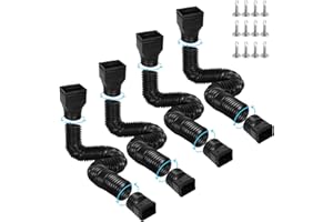 Gutterlix 4 Pack Flexible Gutter Downspout Extensions Extendable from 21" to 67", Downspout Extender Comes with Adapters, Thickened Down spout Drain Extension for Rainwater Drainage(Black)