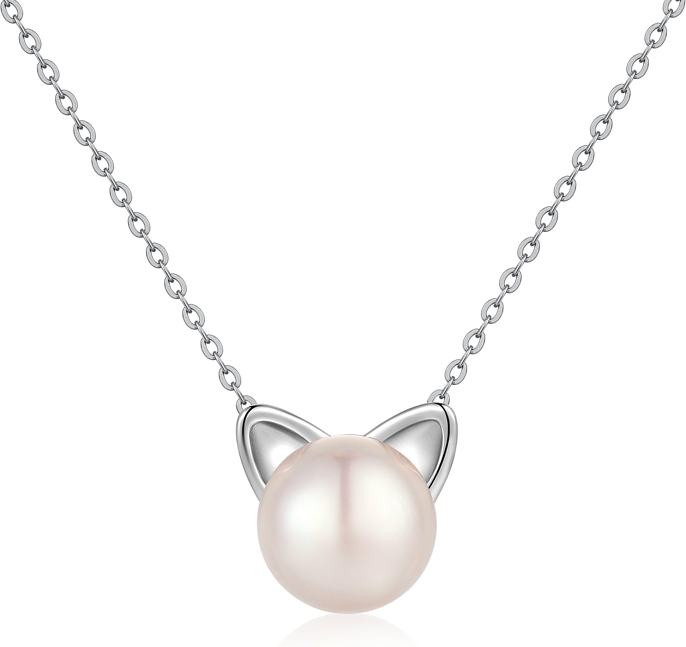 jiamiaoiCute Cat Pearl Earrings 925 Sterling Silver Freshwater Pearl Earrings for Women, Hypoallergenic Silver Cat Earrings Stud, Come with Gift Box