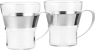 Bodum 4552-16 ASSAM 2-teiliges Kaffeeglas-Set (Doppelwandig, Metallgriff, Spülmaschinengeeignet, 0,3 liters) glänzend