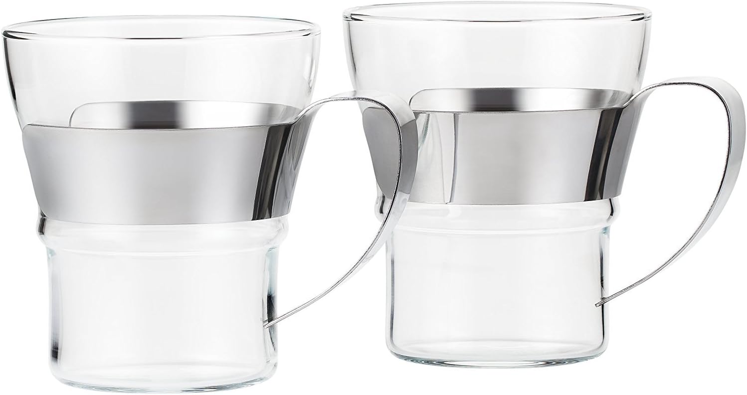 Bodum 4552-16 ASSAM 2-teiliges Kaffeeglas-Set (Doppelwandig, Metallgriff, Spülmaschinengeeignet, 0,3 liters) glänzend