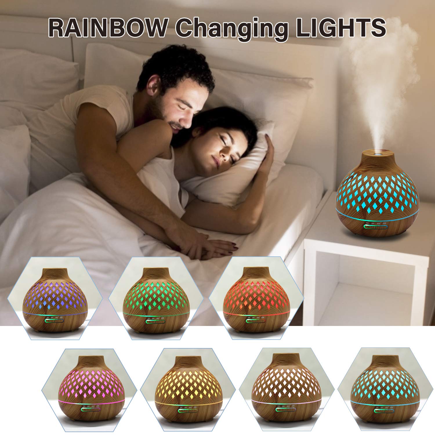 Essential Oil Diffuser with Oils, VSADEY 400ml Aromatherapy Diffuser with 8 Essential Oils Set, Diffusers for Essential Oils with 4 Timer & 7 Ambient Light Settings, Auto Shut-Off : Beauty