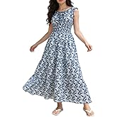 MISSMILLER Women's 2026 Summer Boho Floral Print Sleeveless Casual Tiered Sundresses Flowy Beach Long Maxi Dress