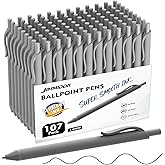 JIMMIDDA Ballpoint Pens Bulk - 107 Pcs Black Ink Pens in Bulk | 1.0 Medium Point Smooth Writing, Retractable No Bleed Ball Point Pen for Men Women (Gray Barrel)