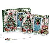 LANG Greenery Greetings Boxed Christmas Cards, 18 Cards & 19 Envelopes, Full-Color Artwork Inside and Out, Fully Designed Envelopes, Linen-Embossed Paper Stock (1004886)