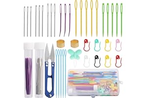 BUPETE 150 PCS Plastic Large Eye Sewing Needles, Large-Eye Blunt Needles, Bent Tapestry Needles, Yarn Needles Crafting Knitting Stringing Needles with Storage Box and Needle Threader for Knitting Crochet