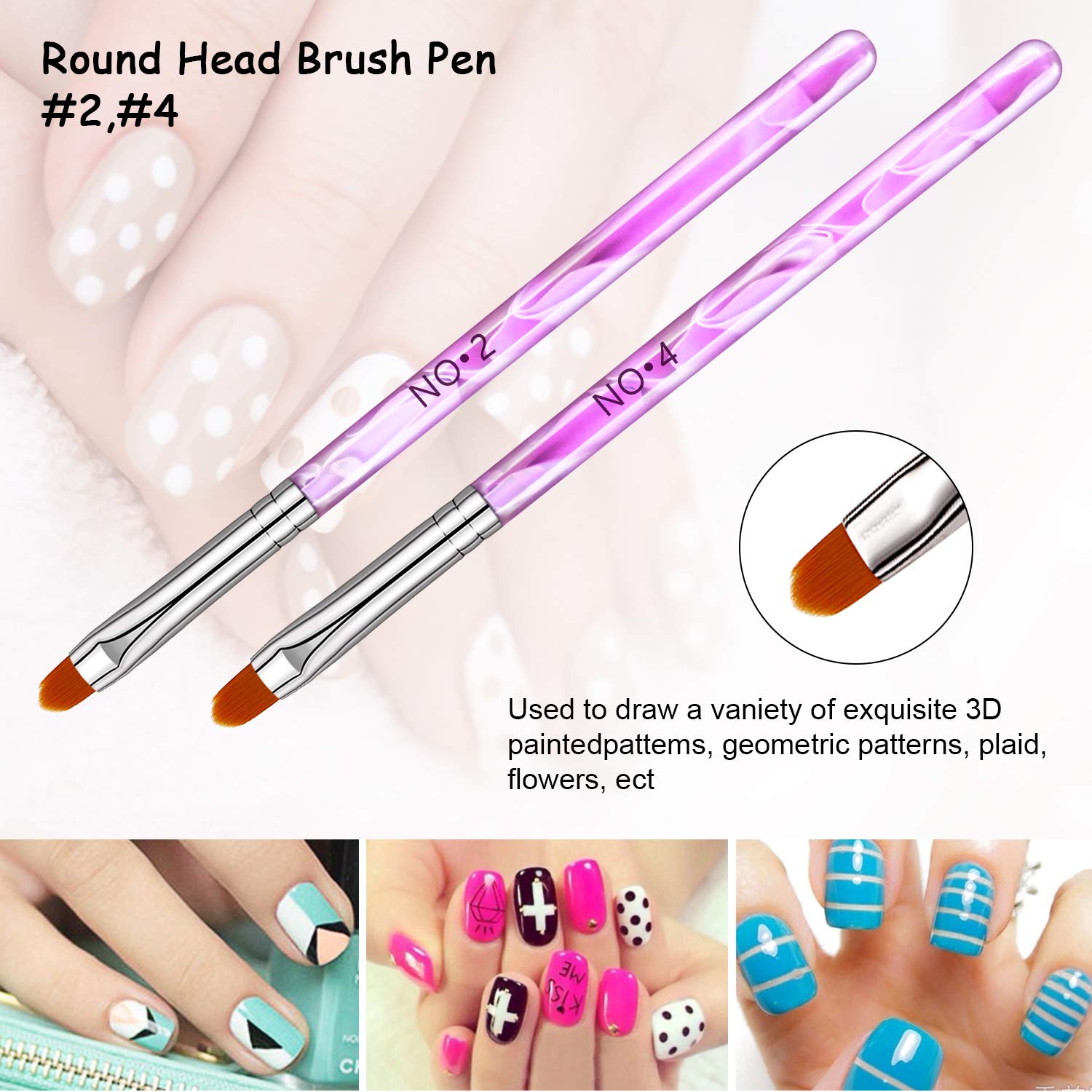 NICEMOVIC 7Pcs UV Gel Acrylic Nail Brush, Nail Paint Brushes, Nail Art Tips Builder Brush, Nail Painting Brush Pen Set : Beauty