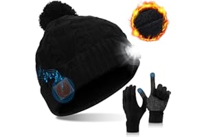 Bluetooth 5.2 Beanie Hat with LED Headlight and Gloves, Wireless Bluetooth Music Hat for Women Men Running Skiing