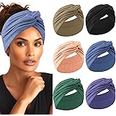 HAUHC Extra Wide Headbands for Women, 7'' Large Cotton Like Turban Knotted Bandana Head Bands for Women Non Slip, Boho Headbands for Women's Hair (C1-6Pcs, Extra Large 7" Wide)