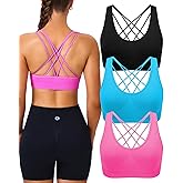 Evercute Cross Back Sport Bras Padded Strappy Medium Support Cropped Bras for Yoga Workout Fitness Bras