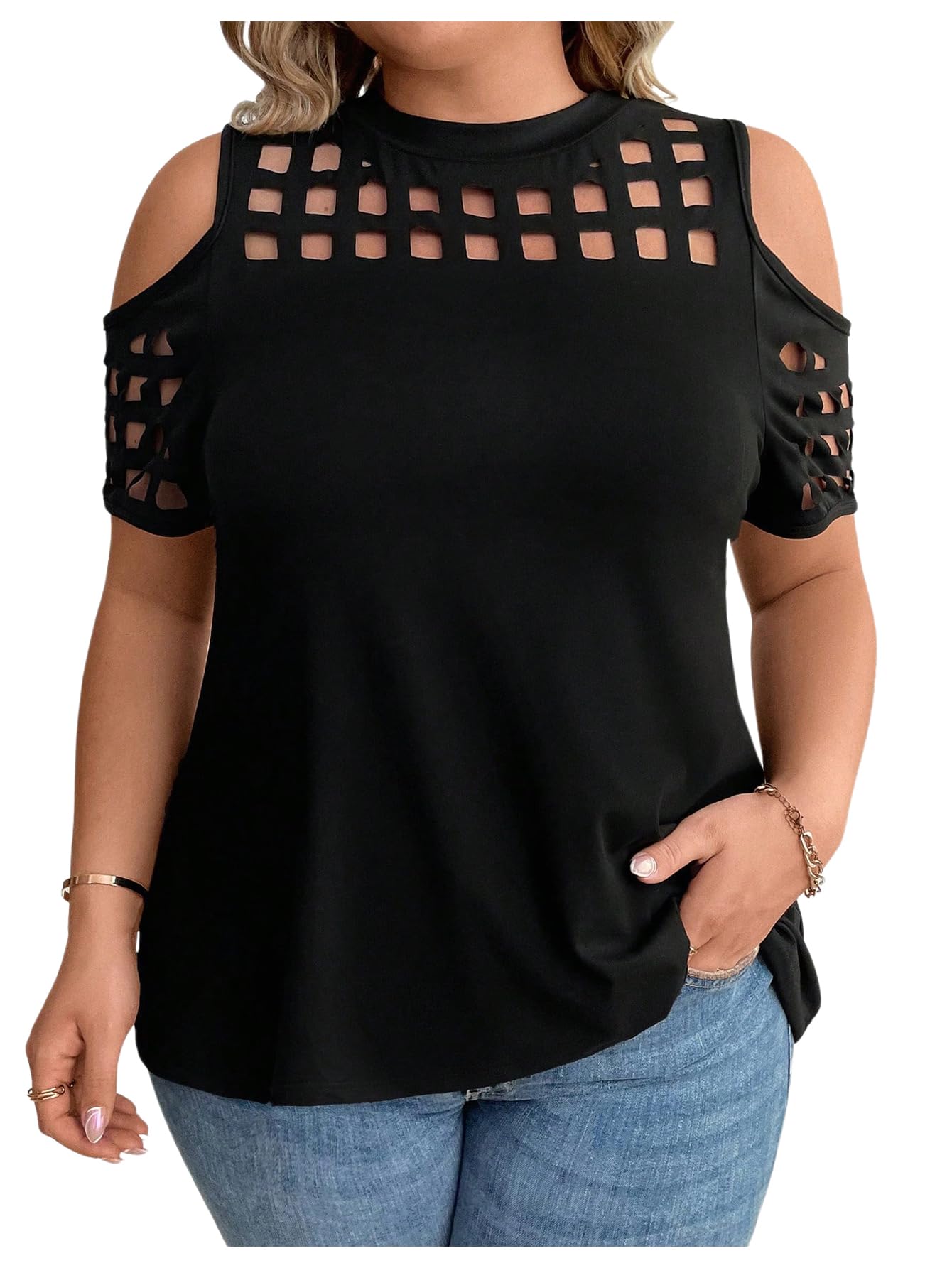 Take A Look About Cold Shoulder Black Top Plus Size