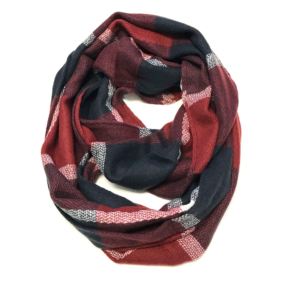 Wrapables Plaid Print Winter Infinity Scarf, Navy and Wine Wrapables Plaid Print Winter Infinity Scarf, Navy and Wine