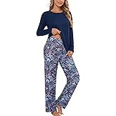 PNAEONG Womens Pajama Sets Long Sleeve Top With Pants Lounge Sets Soft Sleepwear Comfy Pjs With Pockets