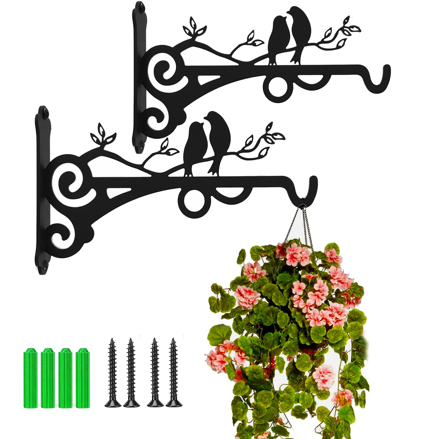 KEENSUNI 2PCS Hanging Basket Bracket, Brackets for Hanging Basket,Bird Feeders,Lanterns,Wind Chimes,Planters,Outdoor Decoration Hooks