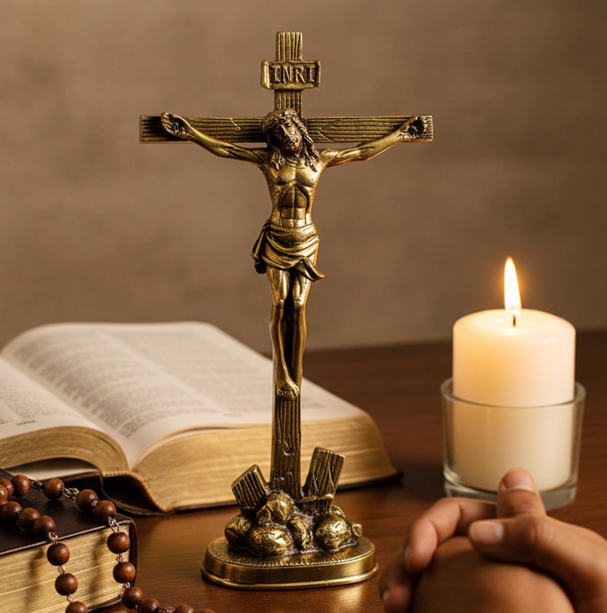 ESPLANADE StonKraft Holy Statue of Jesus Christ in Brass (Antique Cross)
