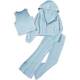 Floerns Girls Long Sleeve Hoodie Tank Split Flare Pants Set Three Piece Outfit