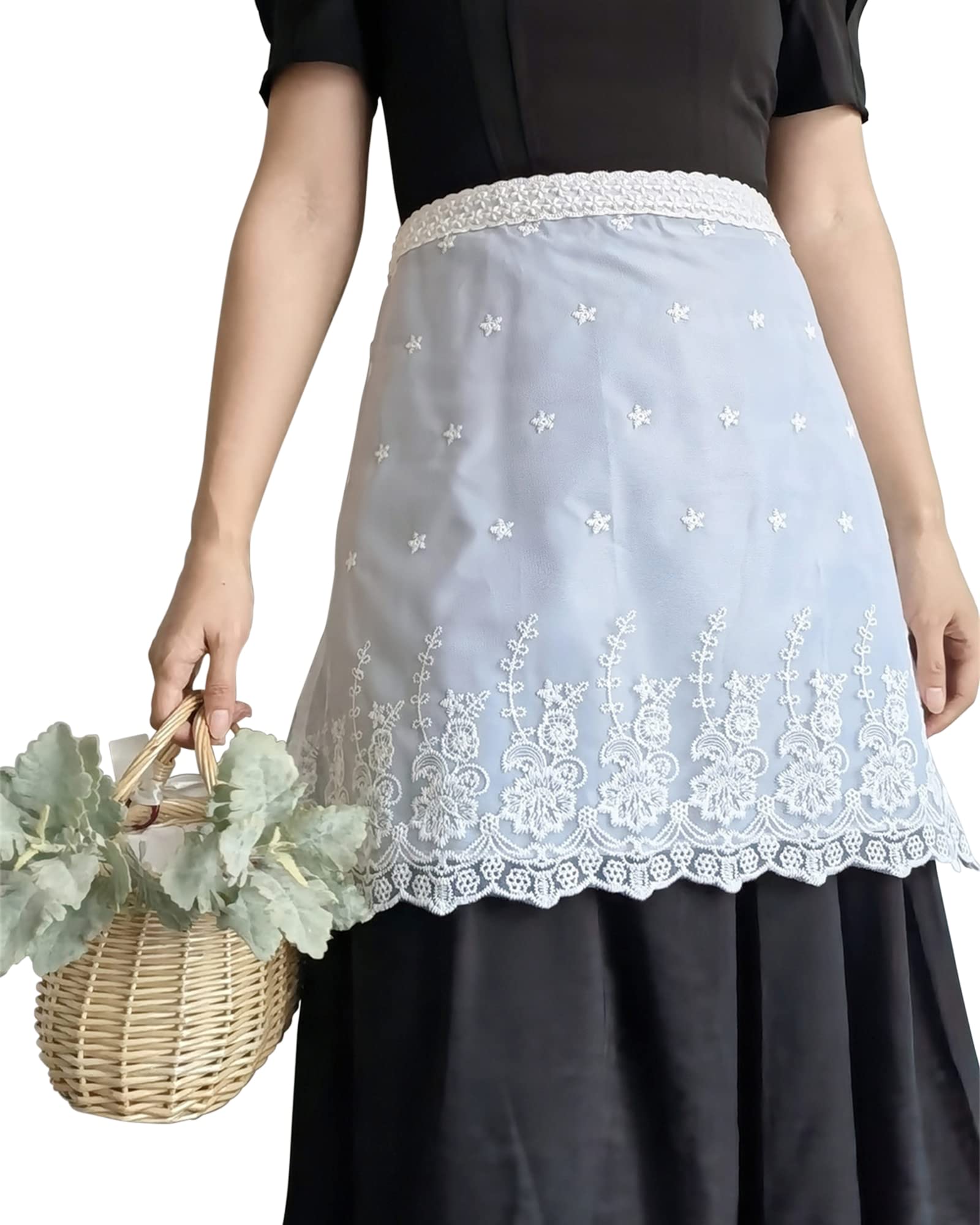 Small snail Short Waist Apron White Lace Embroidery Half Aprons Vintage Polyester Women Apron Kitchen Pinafore for Flower Shop Restaurant Café Pottery Hotel