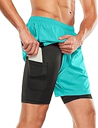 TSLA Men's 2 in 1 Active Running Shorts, Quick Dry