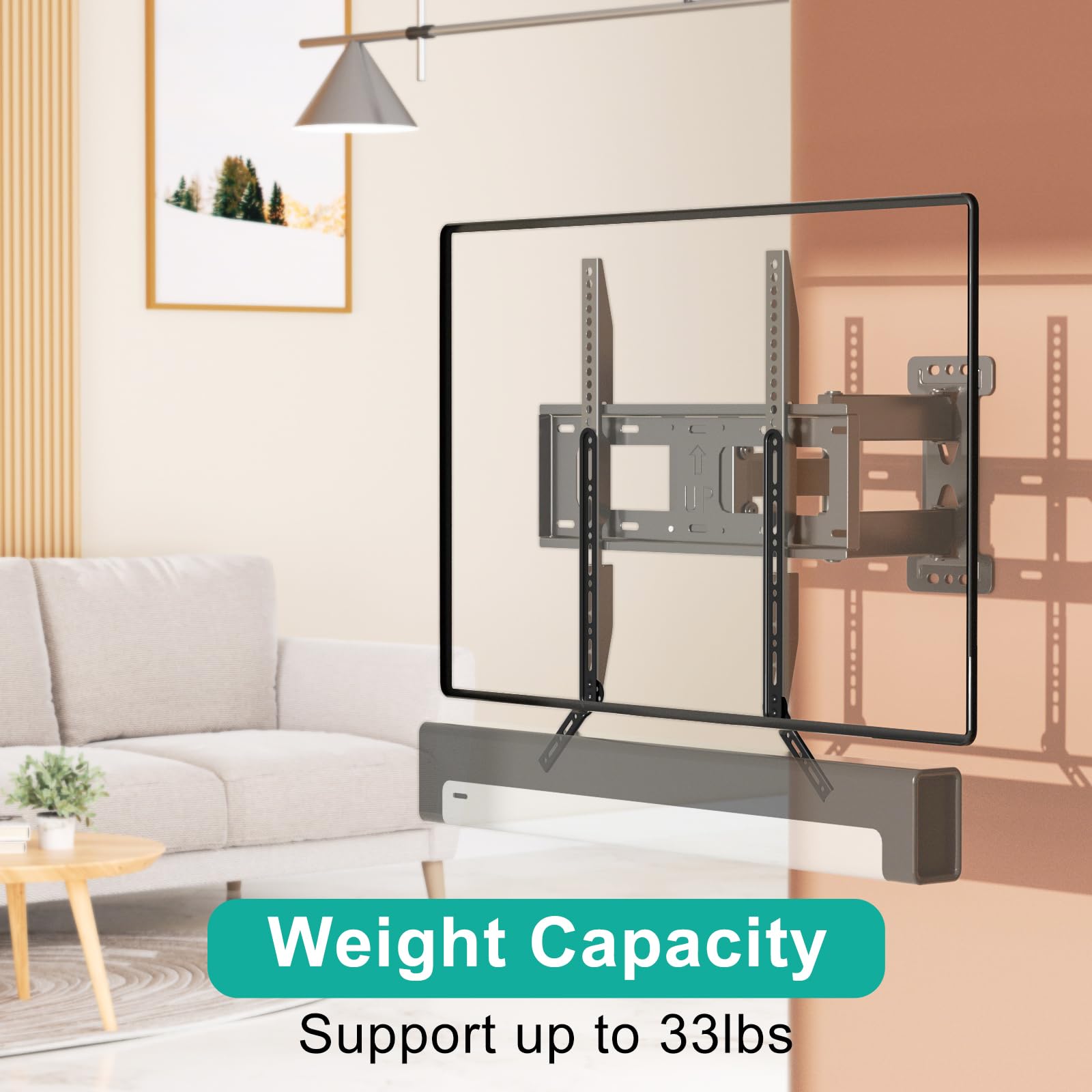 WALI Sound Bar Mount Bracket, for Mounting Above or Under TV, with Adjustable 3 Angled Extension Arm, Fits Most 23 to 65 Inch TVs, up to 33 lbs (SBR202)