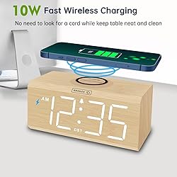 DreamSky Wooden Digital Alarm Clock with Wireless