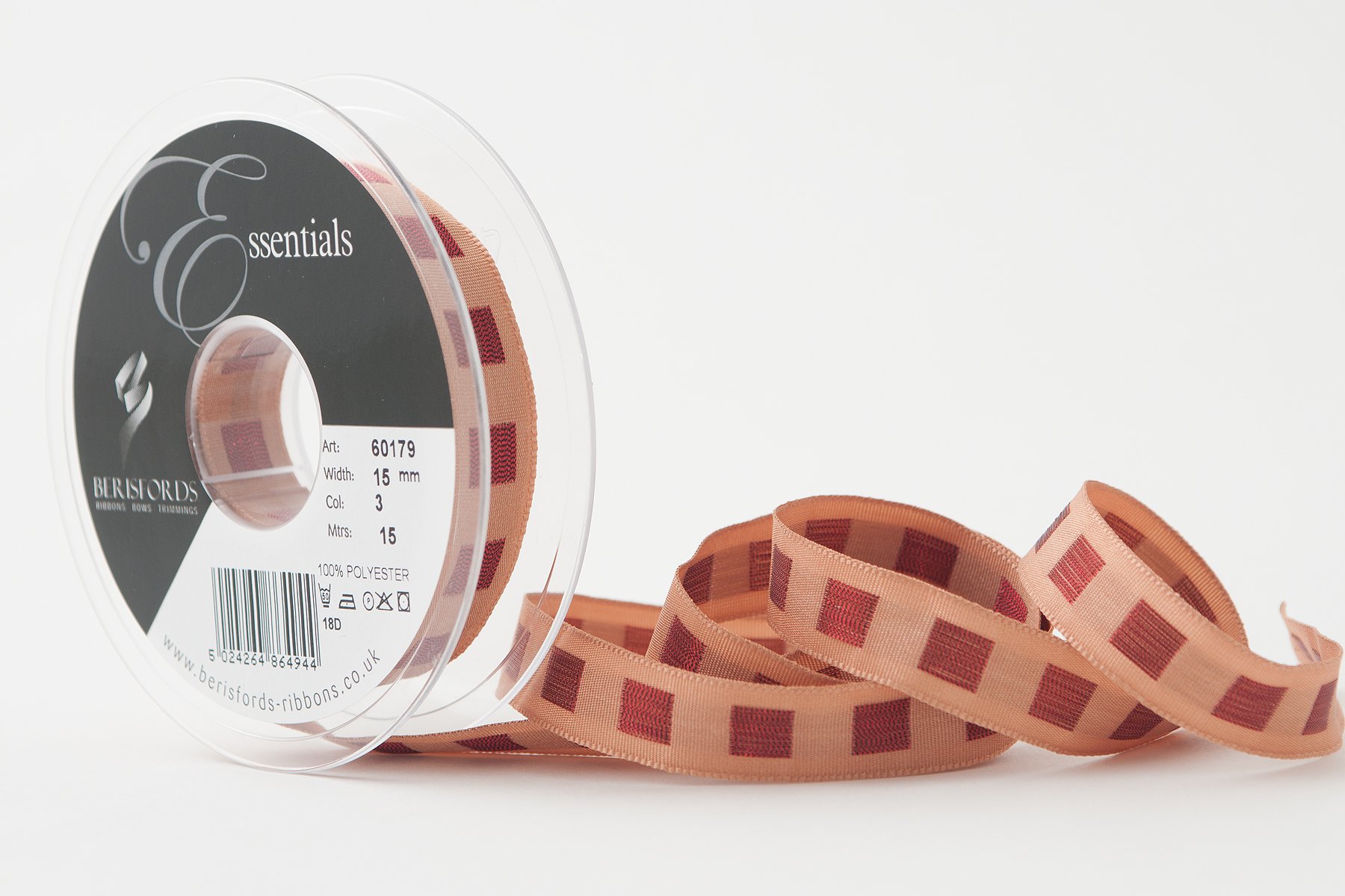 Berisfords Block Dot Ribbon, Creta/Red, 15 mm