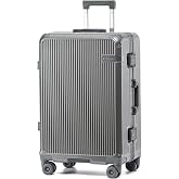 Yuweijie 20-Inch Zipperless Carry-On Luggage, Spinner Wheels, Grey | Lightweight Hard Shell Suitcase with Aluminum Frame and TSA Approved Locks for Business Travel