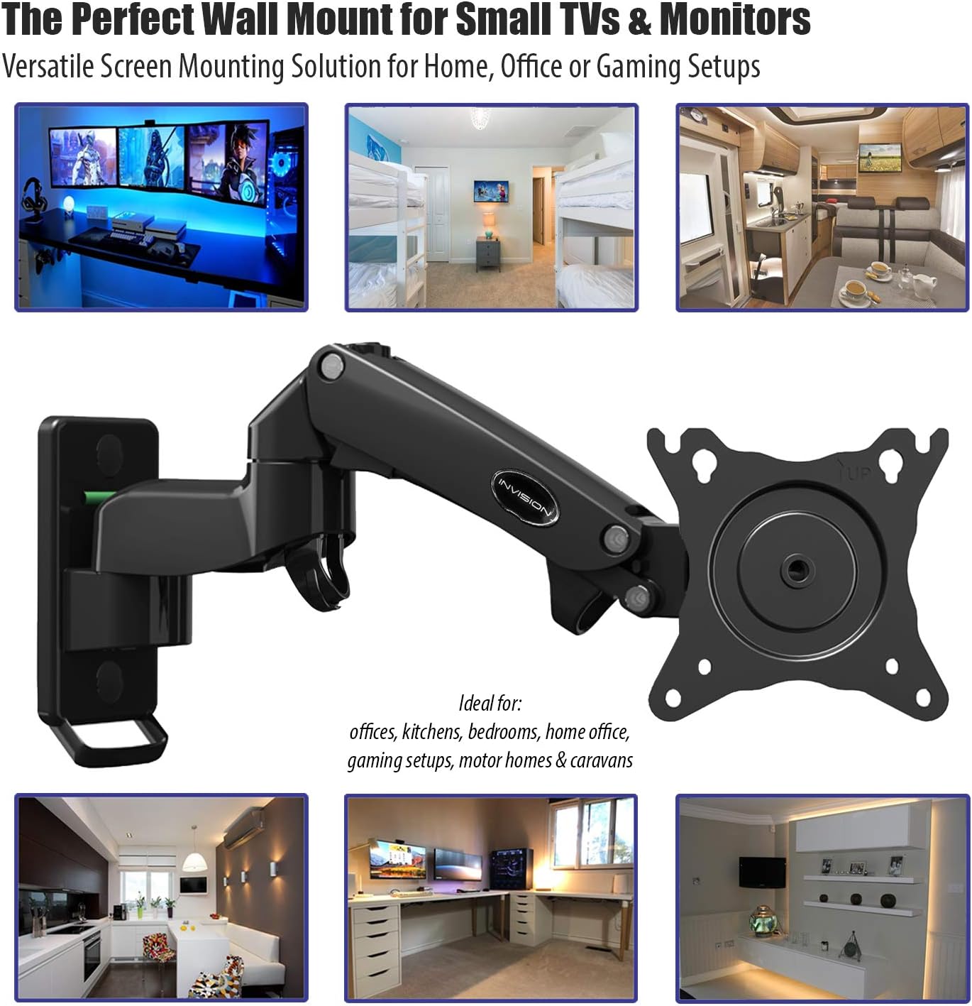 Invision Monitor Arm Wall Mount Bracket for PC Monitor & TV To Fit