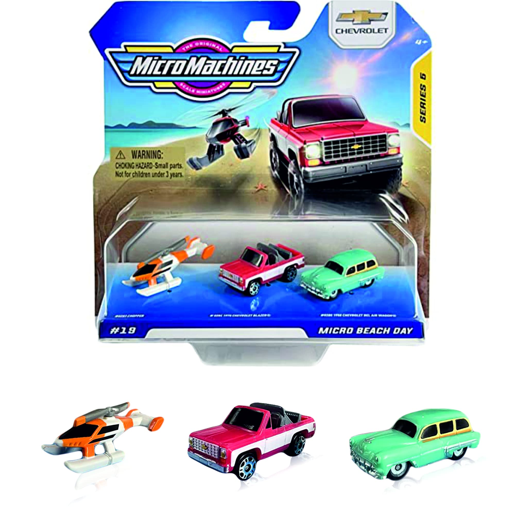 Micro Machines 2021 Series 5 Starter Pack #19 Micro Beach Day - Chopper, 1975 Blazer, 1950 Bel Air Wagon (MMW0094)