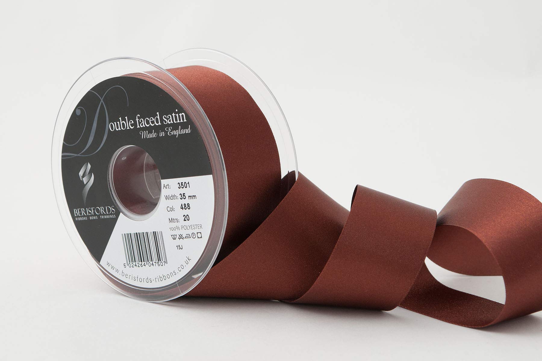 Berisfords Double FACE Poly Satin Ribbon, HOT Choc, 10.5x10.5x4.6 cm — image 1