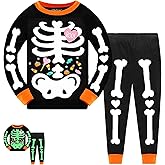 Tkria Kids Pajamas for Boys Skeleton Glow-in-The-Dark Cotton Sleepwear Toddler Clothes Halloween Outfit Size 1-7T…