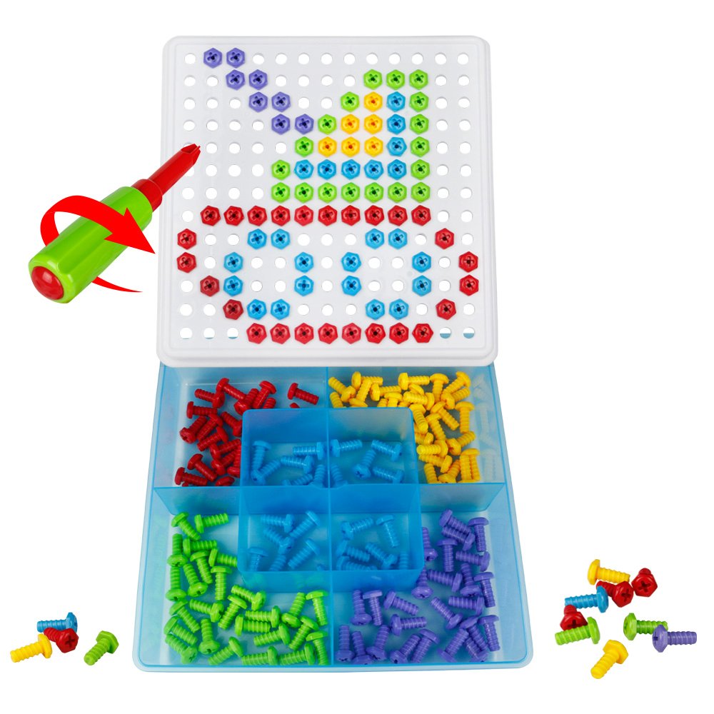 DIY Building Blocks Pegboard Toy Mosaic Puzzles with Screws and Nut