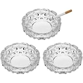 3 Pack Round Heavy Duty Glass Smoking Ashtray for Indoor and Outdoor Home Office Tabletop Decoration 4.8