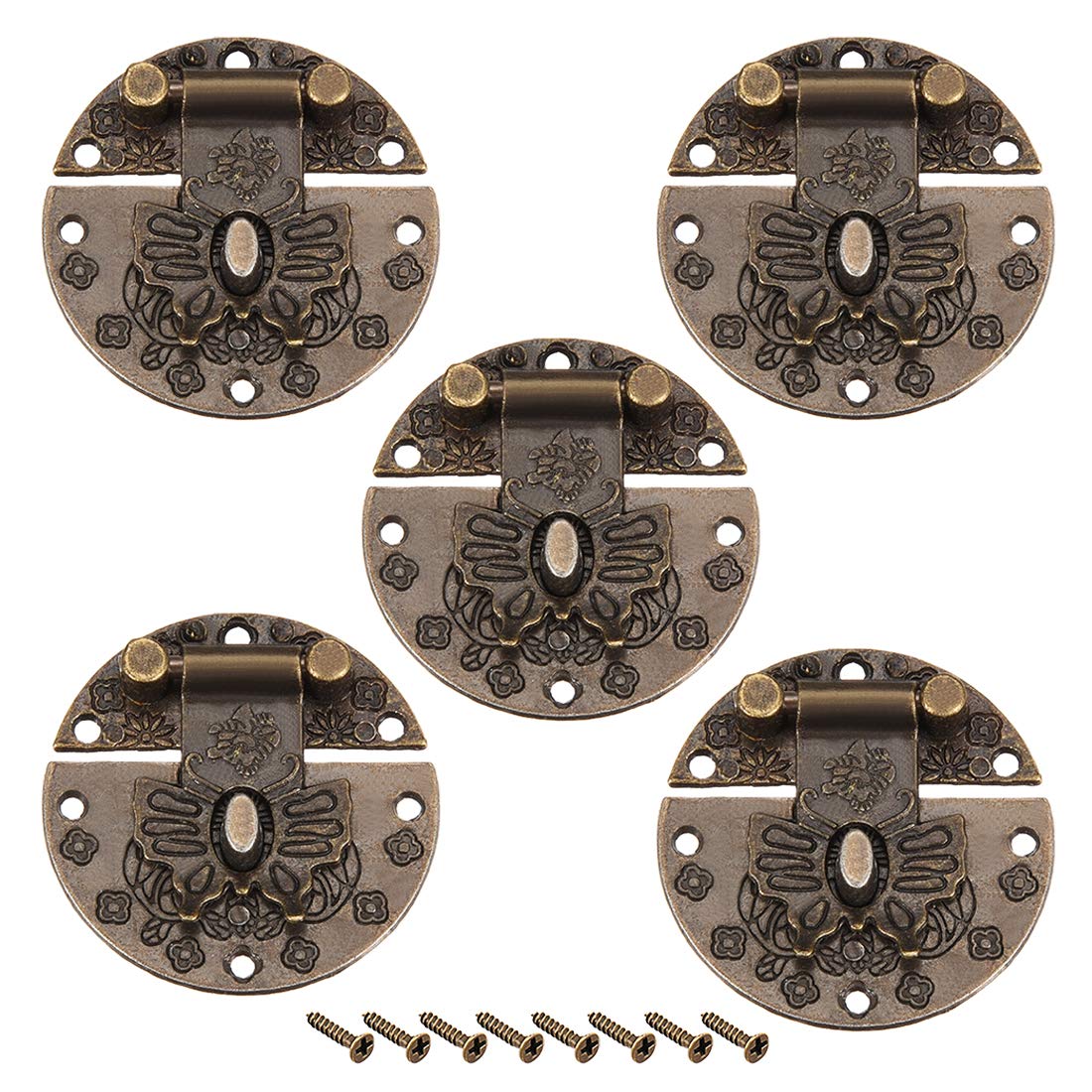 sourcing map 5 Sets Wood Case Chest Box Rectangle Clasp Closure Hasp Latches Bronze Tone 40mm