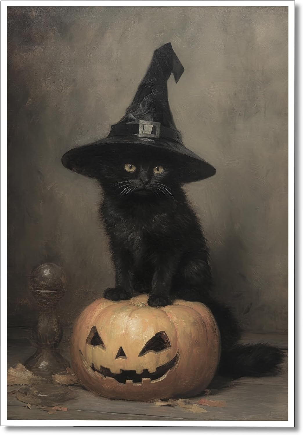 Wall Décor - ogyormpi Vintage Halloween Canvas Wall Art, Cute Black Cat Witchy Print Poster, Retro Funny Lighted Pumpkin Decoration, Victorian Gothic Wiccan Artwork, Creepy Halloween Pictures 12x16in Unframed