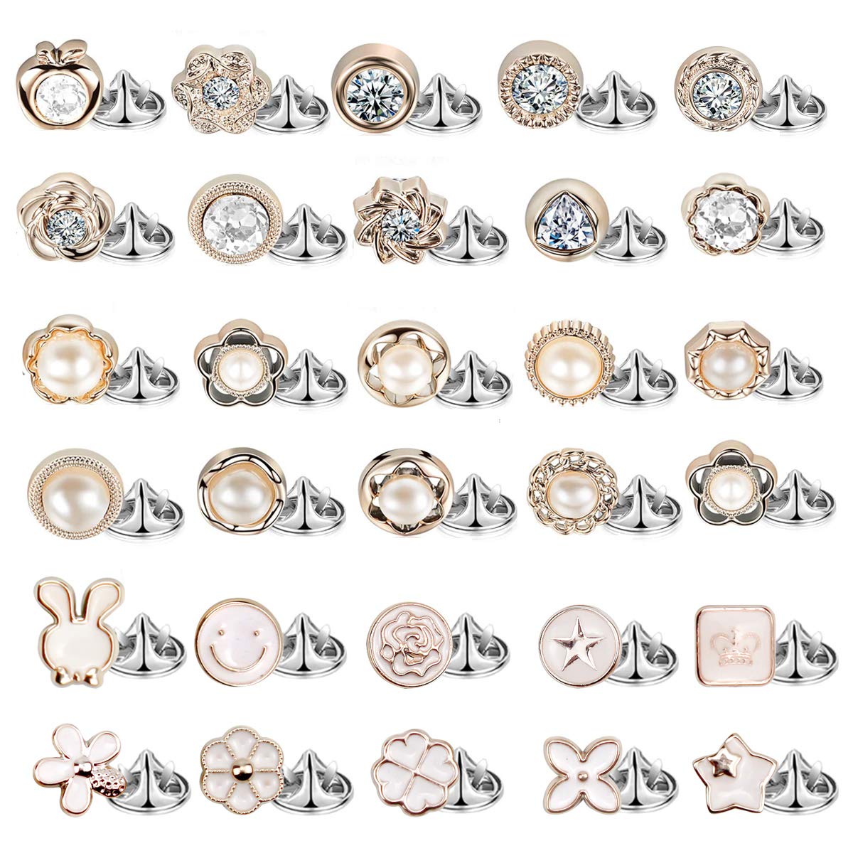 NATUCE 30 Pieces Women Safety Brooch Buttons, Shirt Cover Up Button Pin, Prevent Accidental Exposure Button Brooch Pins Badge, Small Anti-Light Buckle Clip for Cardigan Clothes Sweater Hat
