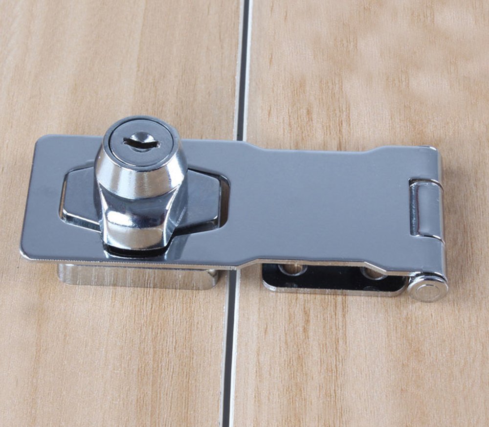 1 Pack 105mm Lock Hasp Door Bolt Latch Buckle with Padlock and Keys Locking Hasp for Cabinets Cupboard Drawer Gate