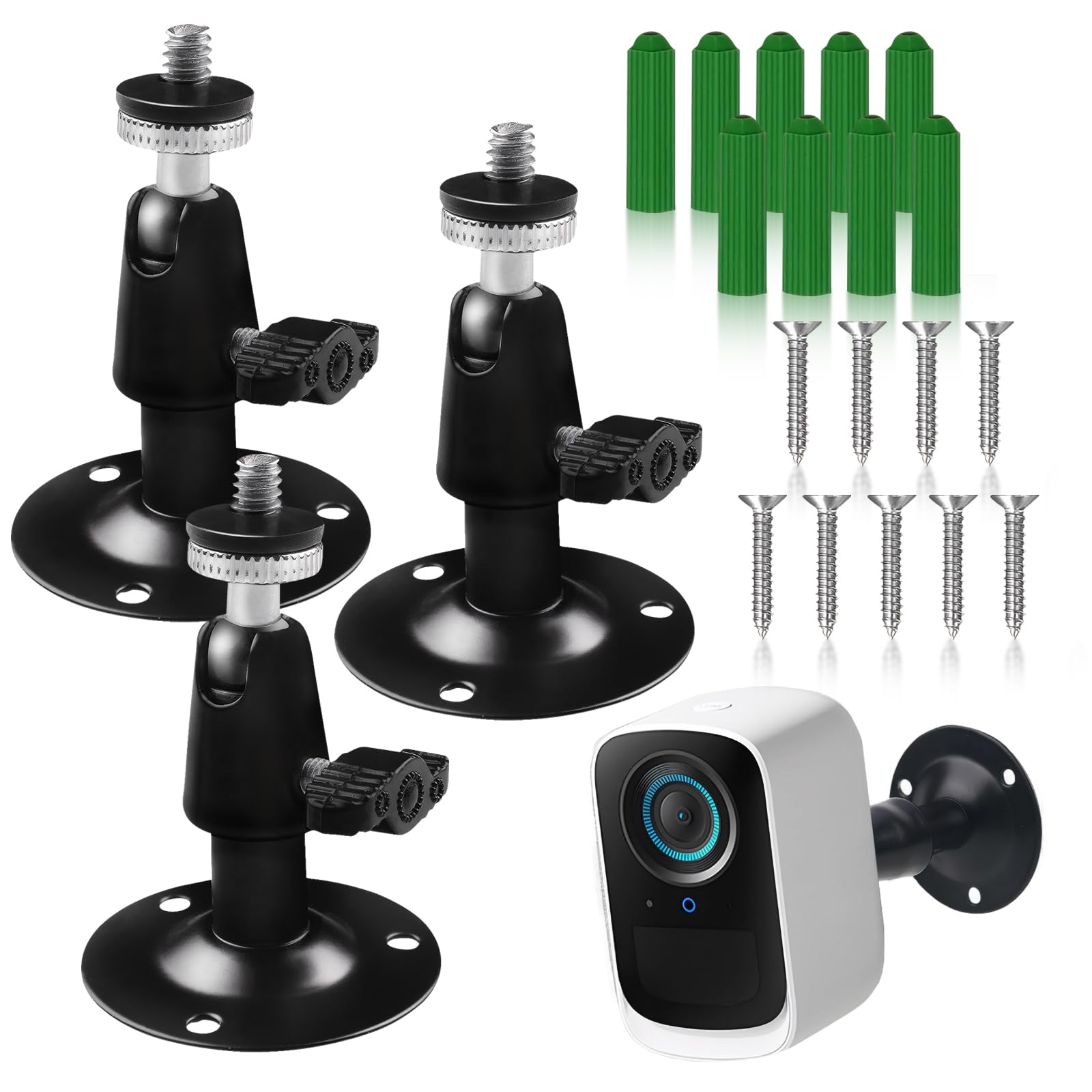 3Pcs Wall Camera Mount, Ring Security Camera Mounting Brackets, Adjustable Security Wall Mount with Screw Connector, Compatible with Most Models Indoor Outdoor Occasions