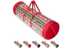 BALEINE Christmas Wrapping Paper Organizer Storage, 41" Gift Wrapping Paper Storage Containers, Clear PVC with Durable 600D Oxford Fabric Gift Wrap Paper Holder Fits 18-25 Rolls, Red