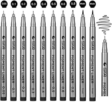 Jansroad Lot De 10 Stylos Feutre Noir à Pointes Fine Stylos à Dessin à Encre Noir Avec Pointes Différentes Pour Artiste Illustration Dessin