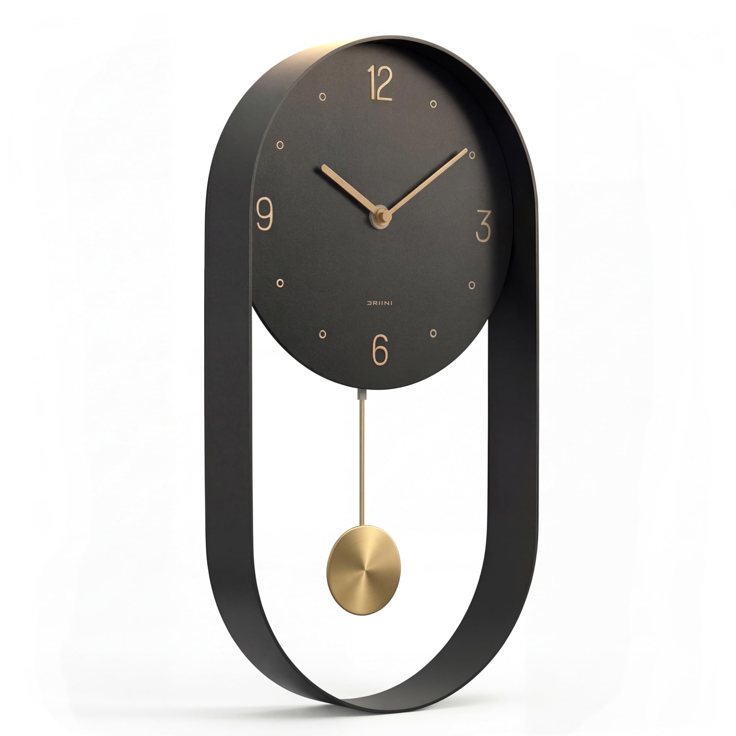 Photo 1 of Driini Modern Pendulum Wall Clock - Black and Gold Decorative Wall Clock with Pendulum - Modern Minimalist Metal Wall Clock for Living Room Décor - Silent Battery Operated Wall Clock