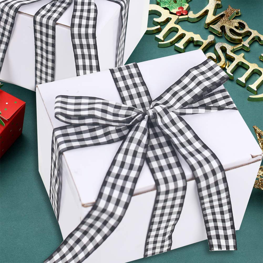 Buffalo Ribbon Decoration-25 Yards and 1 Inch White and Black Gingham Ribbon, Decorate Your House,Staircase and DIY Any Kind of Style You Like