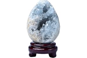 FZBHRO Natural Blue Celestite Geode Egg Healing Crystal Stone Collection Mineral Specimen with Stand Home Office Decor 0.6-0.8 Pound