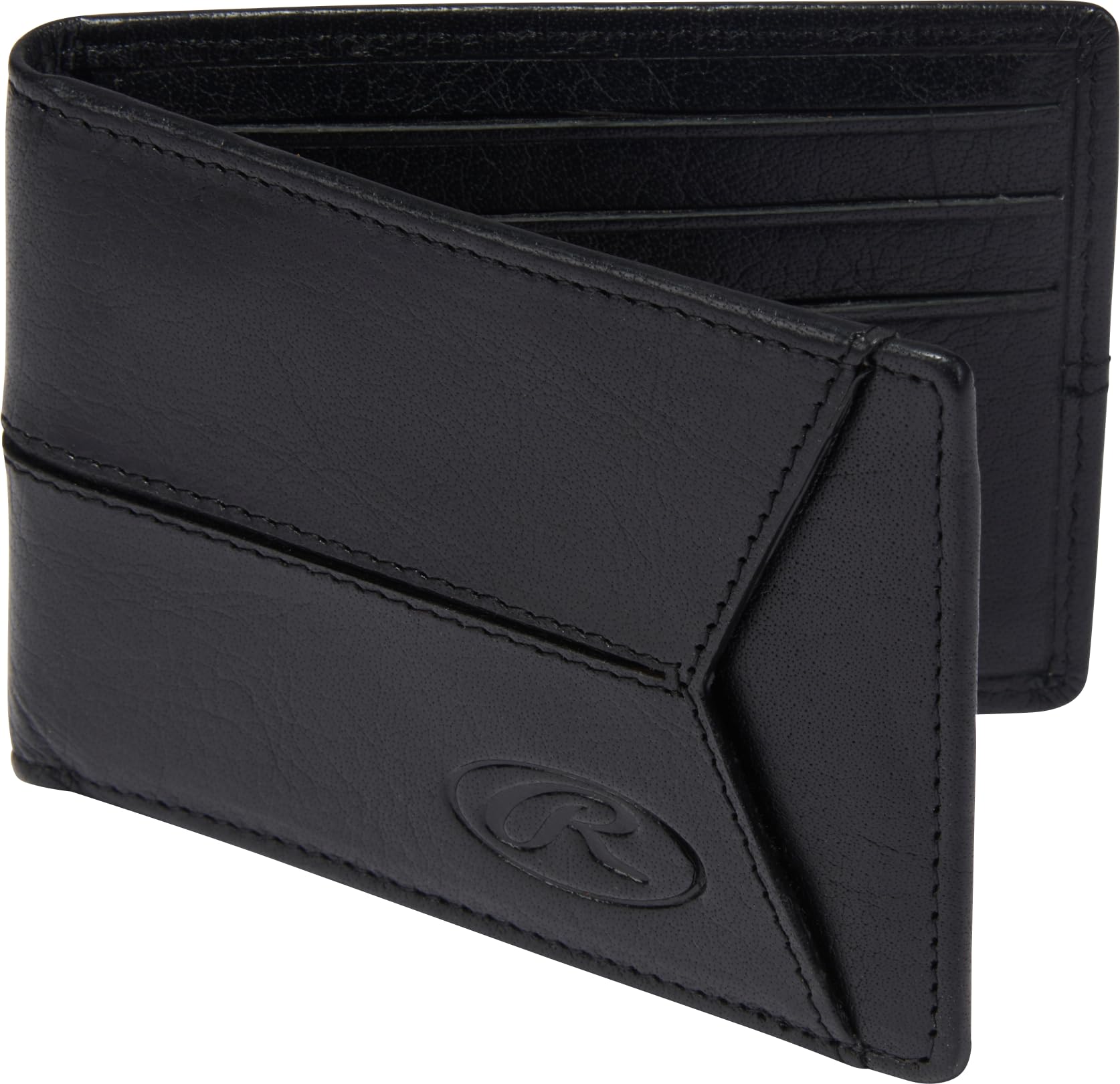 Rawlings Men's Bifold Wallet Collection | Leather | Multiple Styles & Colors, Black | Slim | Debossed Logo Image