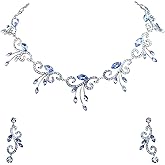 Faship Gorgeous Rhinestone Crystal Floral Necklace Earrings Set