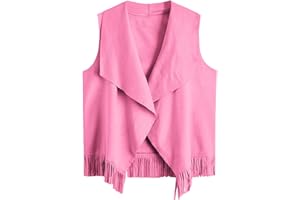 Verdusa Girl's Faux Suede Tassel Vest 70s Hippie Cardigan Cowgirl Fringe Jacket