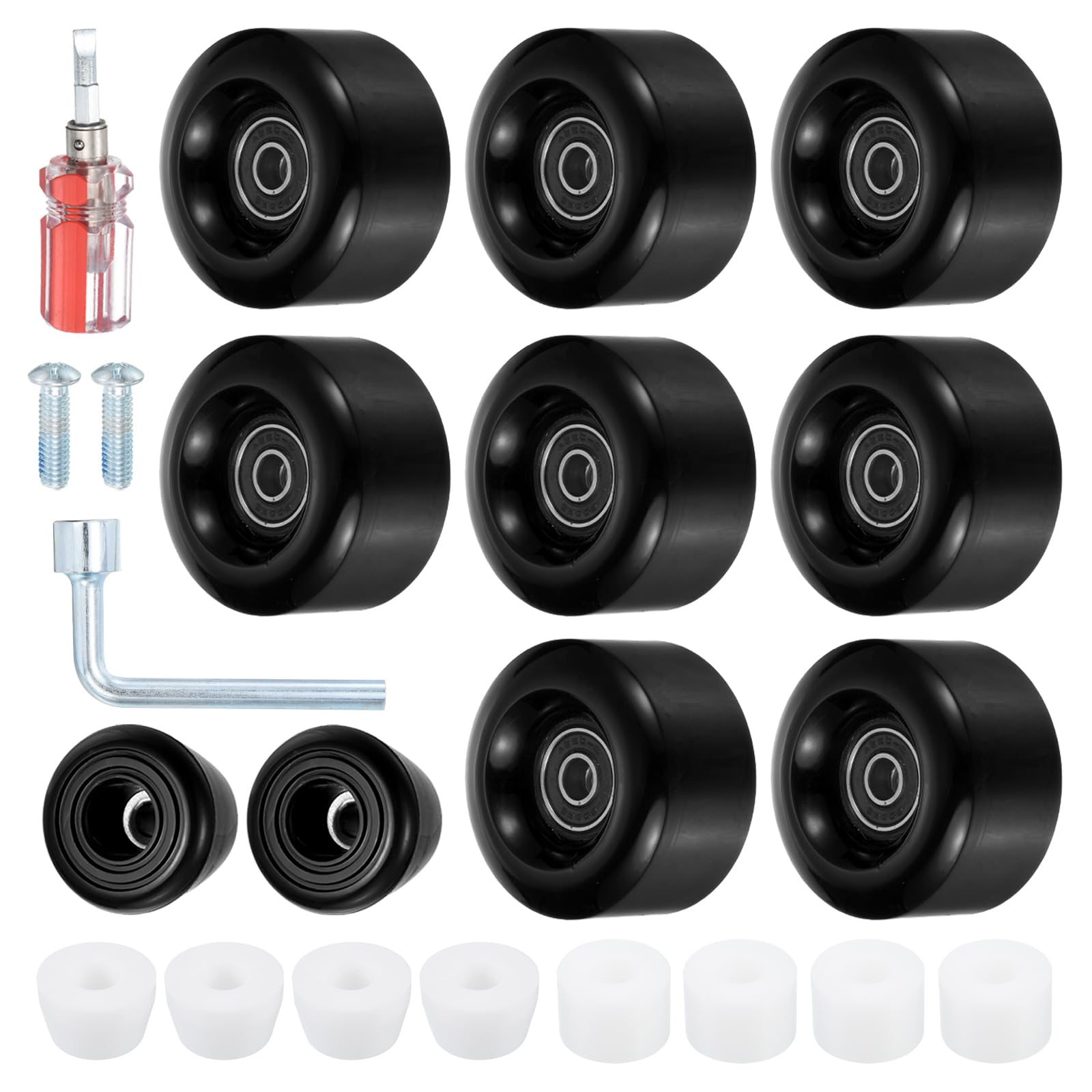 M METERXITY 8 Pack Roller Skate Wheels - Quad Skates Wheels with Bearing Installed & 2 Toe Stoppers Apply to Outdoor Double Row Skating (58x32mm, 82A, Black)