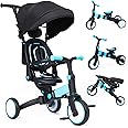 Babevy Baby Tricycle, 7-in-1 Folding Kids Tricycle with Adjustable Parent Handle, Safety Harness & Wheel Brakes, Removable Canopy, Ultra-Light Vehicle, Push Bike Gift for Toddlers for 1-6 Years（Blue）